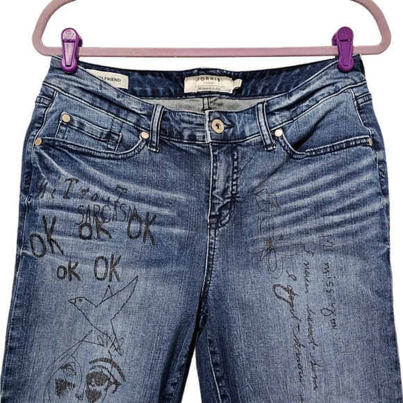 Torrid Dark Wash with Doodle Art Girlfriend Jeans - Picture 3 of 10